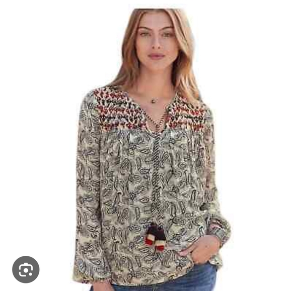 Sundance Tops - Sundance M Silk Paisley Print Boho Hippie Blouse Tie Neck EEUC